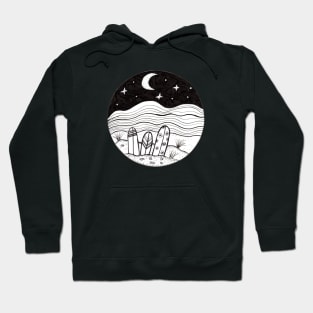 Surfboards at Night Ink Illustration Hoodie